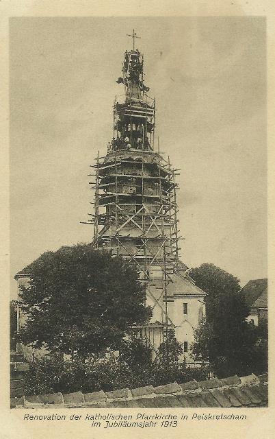 Die Sanierung des Kirchturms im Jahr 1913