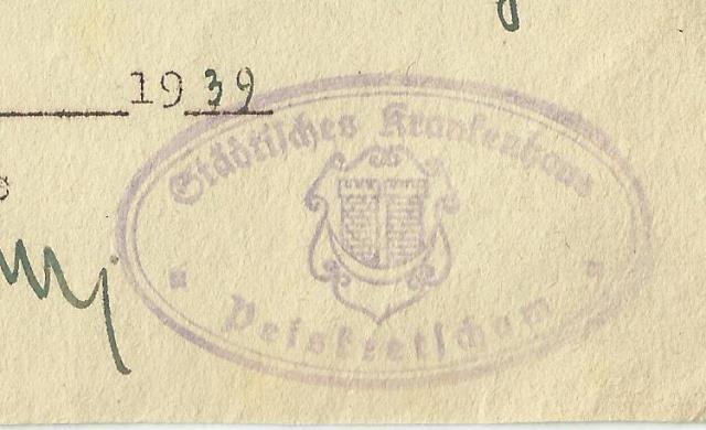 Die Rechnung für den Krankenhausaufenthalt aus dem Jahr 1939 - Nahaufnahme