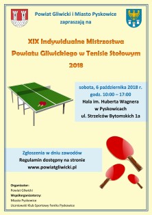 Mistrzostwa Powiatu gliwickiego w tenisie stołowym - plakat