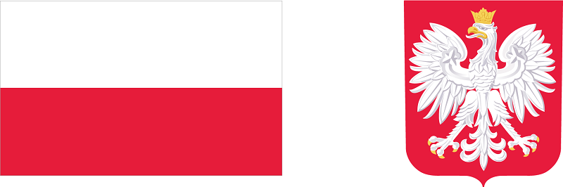 Biało - czerwona flaga Polski i godło (biały orzeł na czerwonym polu) Polski